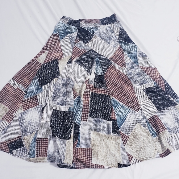 Lapis Full length Plaid Patch Flare Skirt - Picture 4 of 5